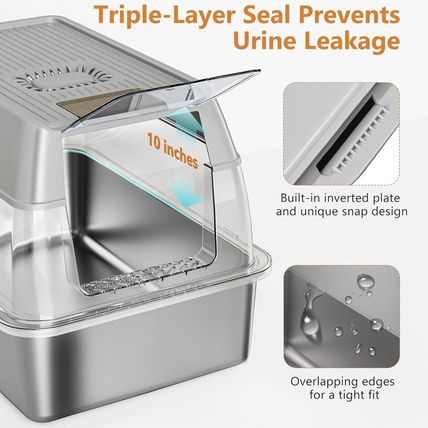 Stainless Steel Cat Litter Box with Lid, XL Extra Large Litter Box for Big Cats,