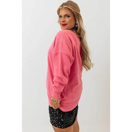 Pink Plus Size Drop Shoulder V Neck Sweater