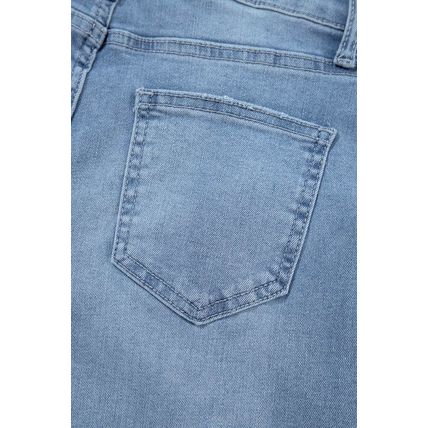 Dusk Blue High Rise Asymmetric Button Zip Fly Ripped Jeans