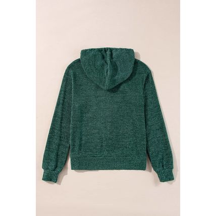 Evergreen Ribbed Zip Up Front Drawstring Hoodie