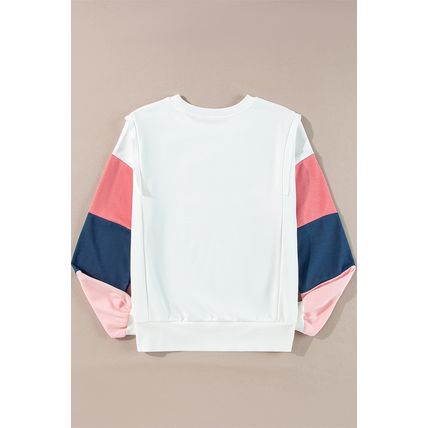 White French Terry Color Block Long Sleeve Top