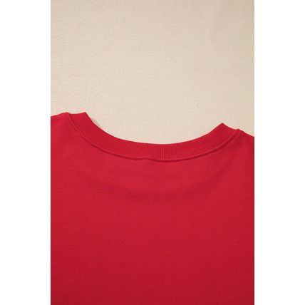 Racing Red Solid Crew Neck Drop Shoulder Plus Size Sweatshirt