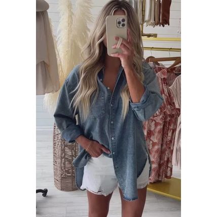Sky Blue Vintage Washed Chest Pocket Denim Shirt