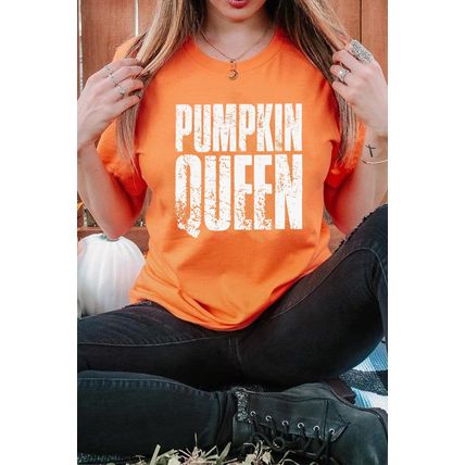 Orange PUMPKIN QUEEN Graphic Crew Neck Tee