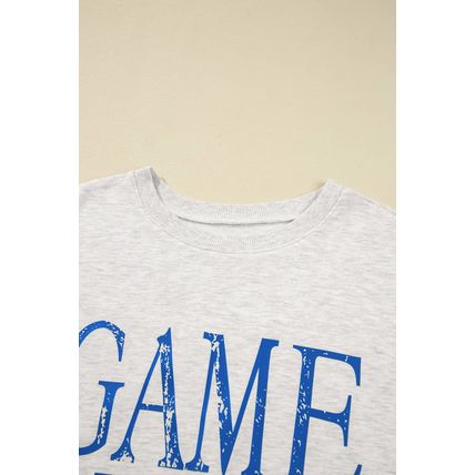 Blue Vintage Washed GAME DAY Graphic Baggy Sweatshirt