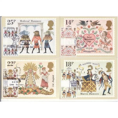 GREAT BRITAIN 1981 FOLKLORE GUTTER PAIRS NO49 PHQ CARDS SET 4 SPECIAL H/S FDI
