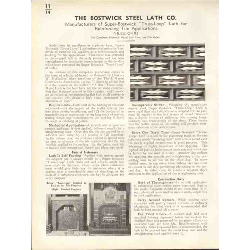 bostwick steel lath company 1938 truss-loop tile wall vintage catalog