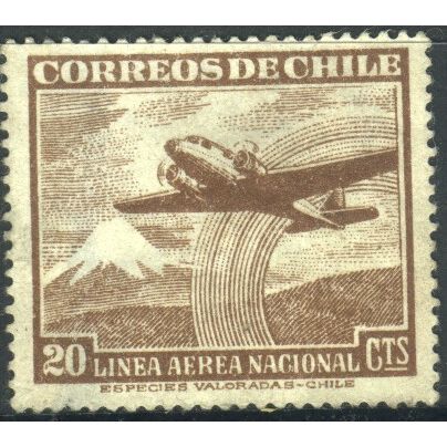 Chile 1950 - SG395 - 20c brown - Plane over mountains - unused