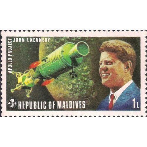 MALDIVE, SPACE, Apollo and Kennedy, green brown 1973, 1L