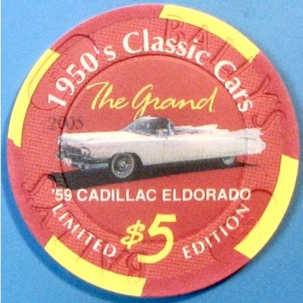 Bally's Grand. $5 Casino Chip. Atlantic City, NJ. 59 Cadillac. X39.