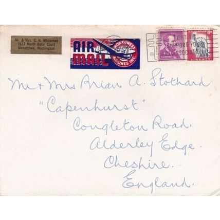 United States Wenatchee to Alderley Edge UK Cover written VGC