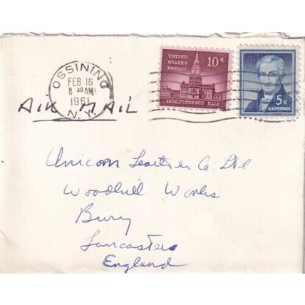 United States 1961 Ossining NY-Bury UK Cover Ossining cancel written VGC