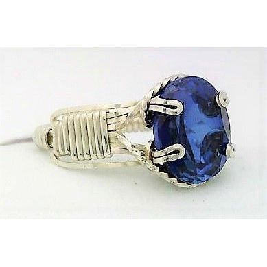 Blue Sapphire Sterling Silver Wire Wrap Gemstone Ring Sz. 8
