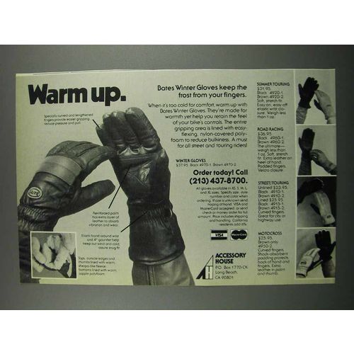 1983 Bates Motorcycle Winter Gloves Ad - Warm Up