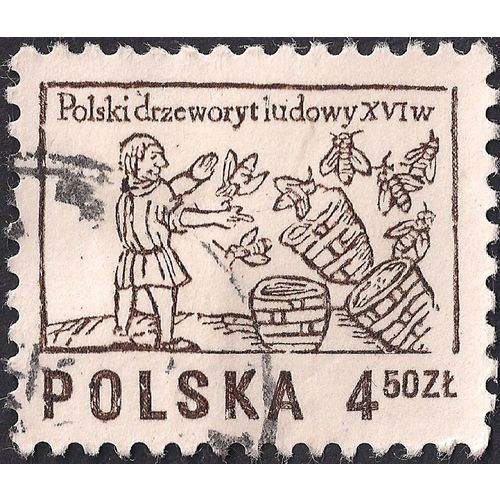 POLAND, Woodcut, Bee-Keeping, brown 1977, 4.50 Zl, #2