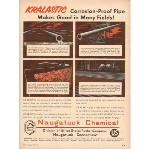 UNITED STATES RUBBER COMPANY 1955 Kralastic corrosion proof vintage ad