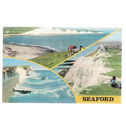 multiview, SEAFORD SUSSEX used vintage postcard 1989 postmark # repost =