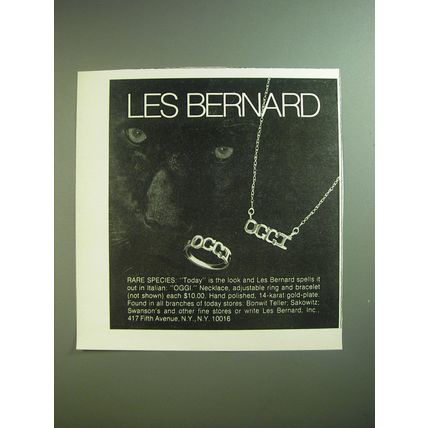1974 Les Bernard OGGI Necklace and Ring Advertisement