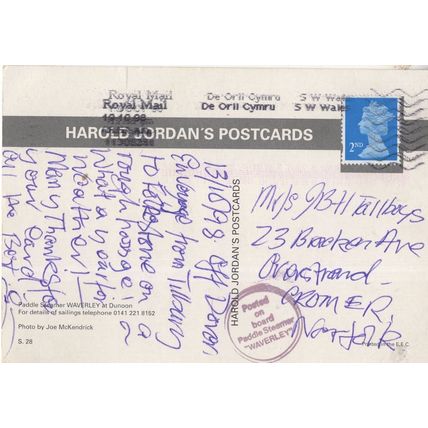 Posted On Board The Waverley Ship Steamer 1990s Postcard