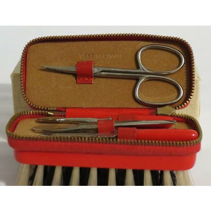 Vintage 1950s West Germany Red Zippered Manicure Travel Kit Case