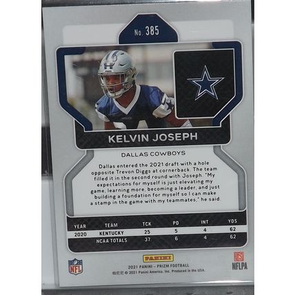 2021 Panini Prizm KELVIN JOSEPH (Dallas Cowboys) Rookie Card #385