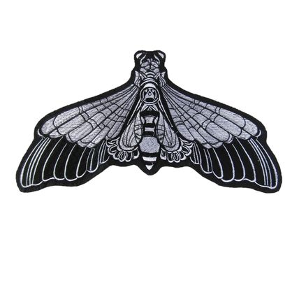 Large Moth Iron on Patch Embroidered Sew Black and White 30cm x 15cm P613