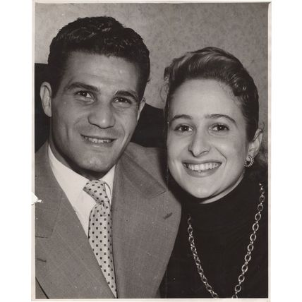 Robert Cohen Boxer & Wife Bantamweight Champ Old Creased Photo