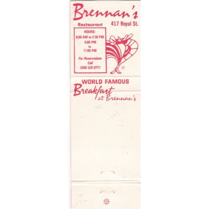 Brennan's Restaurant, New Orleans, Louisiana - Vintage Matchbook Cover