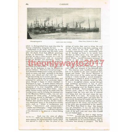 Roath Dock, Cardiff, Wales, Victorian Book Illustration, 1897