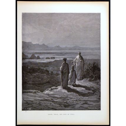 DANTE, VIRGIL, AND CATO OF UTICA 1885 Gustave Doré ANTIQUE ENGRAVING