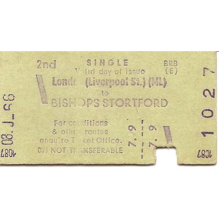 B.R.B. Edmondson Multiprinter Ticket - London Liverpool St. to Bishops Stortford