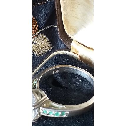 Vintage 1980-s 925 Sterling Silver Zircon and Emeralds Ring Size US 7, UK O