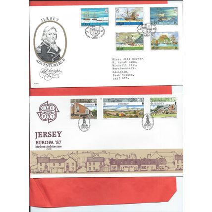 Jersey stamps. 1987 FDC - Aviation History - Jersey Airport, Europa - etc (F389)