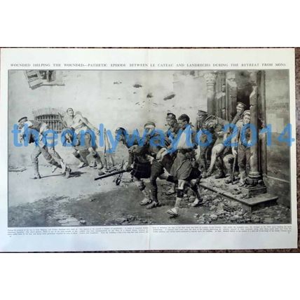 WOUNDED HELPING WOUNDED, MONS, WWI, Book Illustration (Print), 1915-18