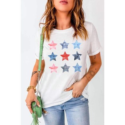 White Flag Day Stars Print Crew Neck T Shirt