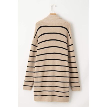 Black Stripe Shawl Neckline Open Cardigan with Pockets
