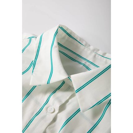 Mint Green St Patricks Striped Wide Short Sleeve Shift Mini Shirt Dress