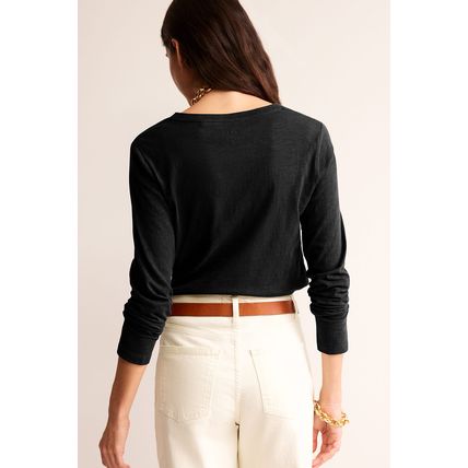 Black Solid Color V Neck Long Sleeve Stretchy Top