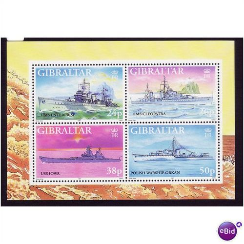 GIBRALTAR 1997 WARSHIPS SET 4 VALS MINSHEET U/M MINT