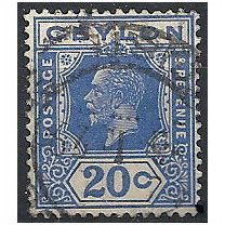 Ceylon 1922 SG350 20c Bright Blue Fine Used . ..