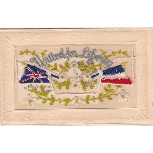 Patriotic Silk Postcard Showing The Flags Of France And United Kingdom United