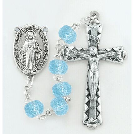 Light Blue Rosary, Candied Shape Acrylic Bead Rosary plus two free prayer cards