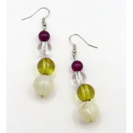 Nugget Bead Necklace Purple, Grey & Yellow Necklace with Drop Earrings Set Gift