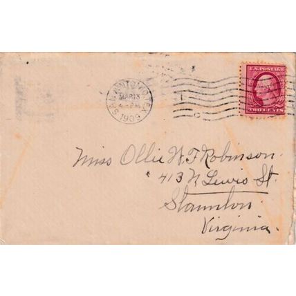 United States 1909 San Antonio TEX-Staunton TEX Cover VGC San Antonio cancel VGC