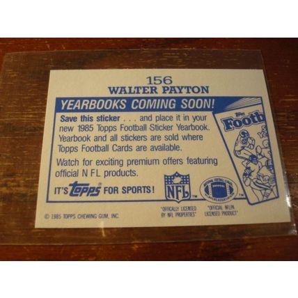 1985 Topps Stickers, WALTER PAYTON HOF, Steelers, #156