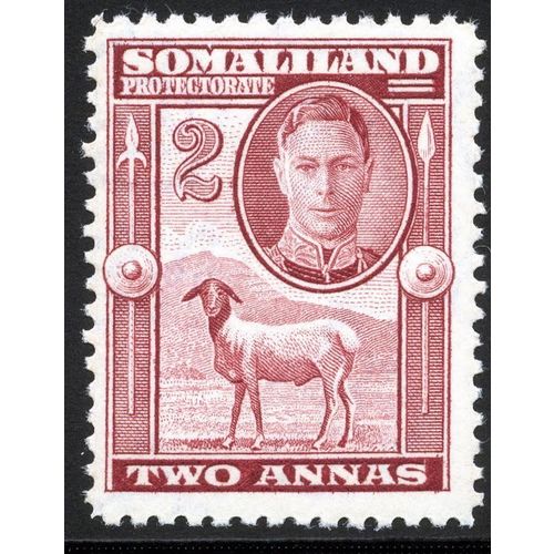 Somaliland KGVI 1942 2A Maroon Mounted Mint MM SG 107 Sc 98 berbera sheep stamp