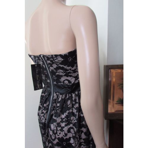 Mela Loves London Lace Black Strapless Empire Bandeau Dress 14 Black/Nude