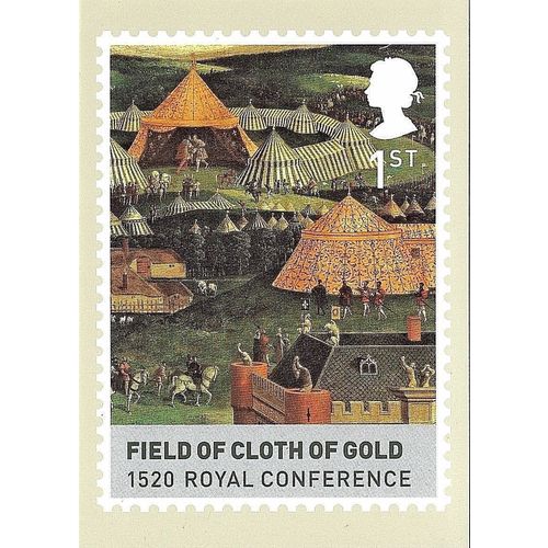 ROYAL MAIL STAMP POSTCARD<>KINGS and QUEENS age of the Tudors<>FIELD OF CLOTH