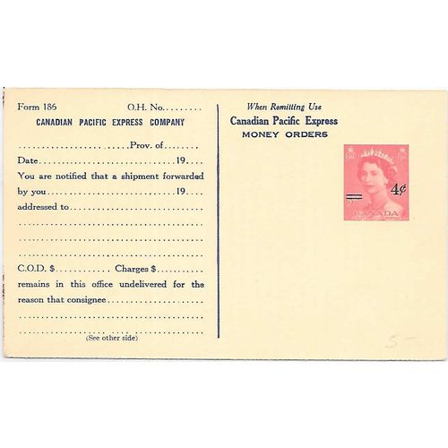 Canada #P86a Postal Card MINT Karsh, CPR Railway Express Card rouletted, fm 186