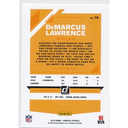 2019 Donruss Football Base 76 DeMarcus Lawrence Dallas Cowboys